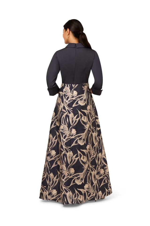 Adrianna Papell Adrianna Papell Women's Shirt Jacquard Long Dress in Navy - 3