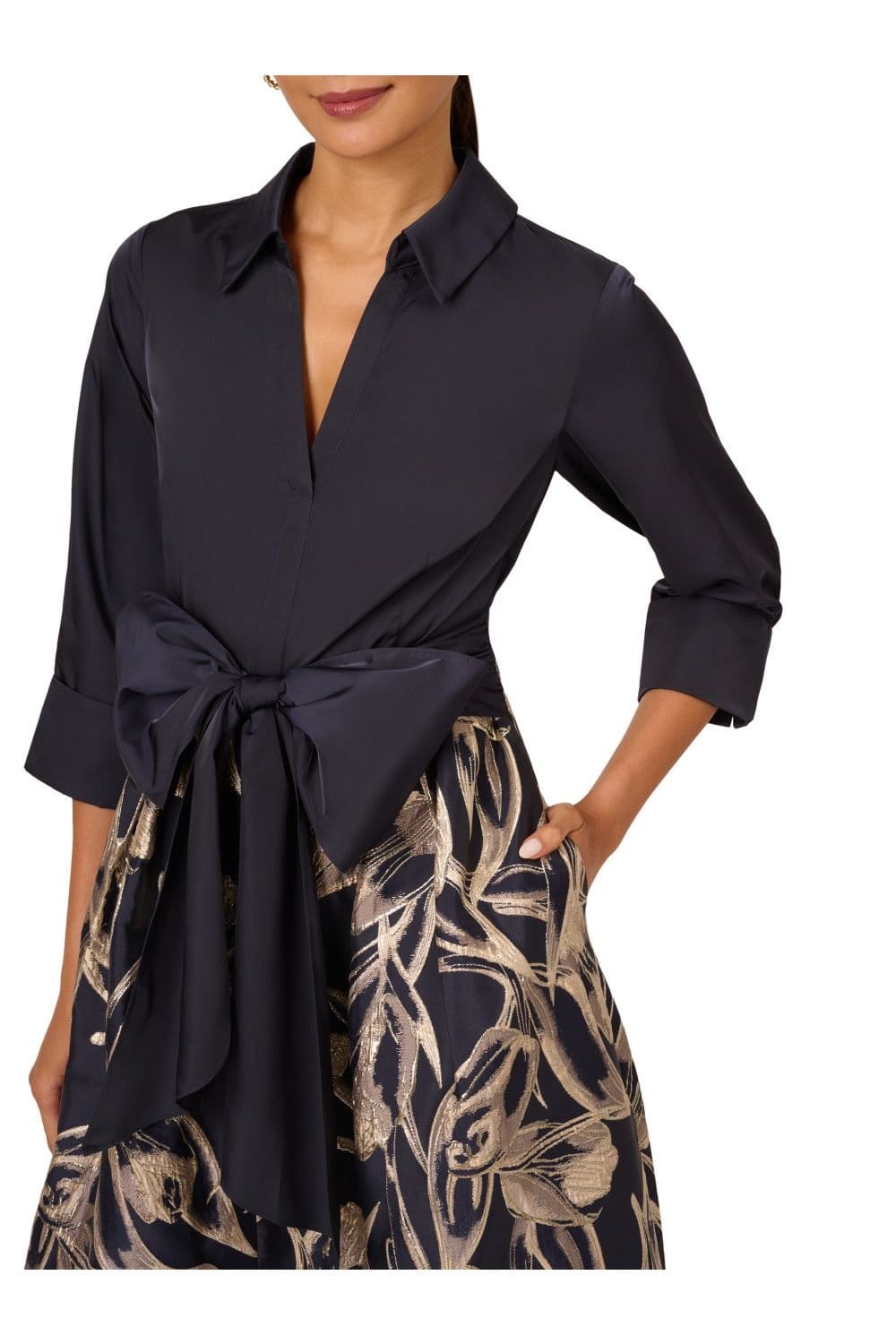 Adrianna Papell Adrianna Papell Women's Shirt Jacquard Long Dress in Navy - 4