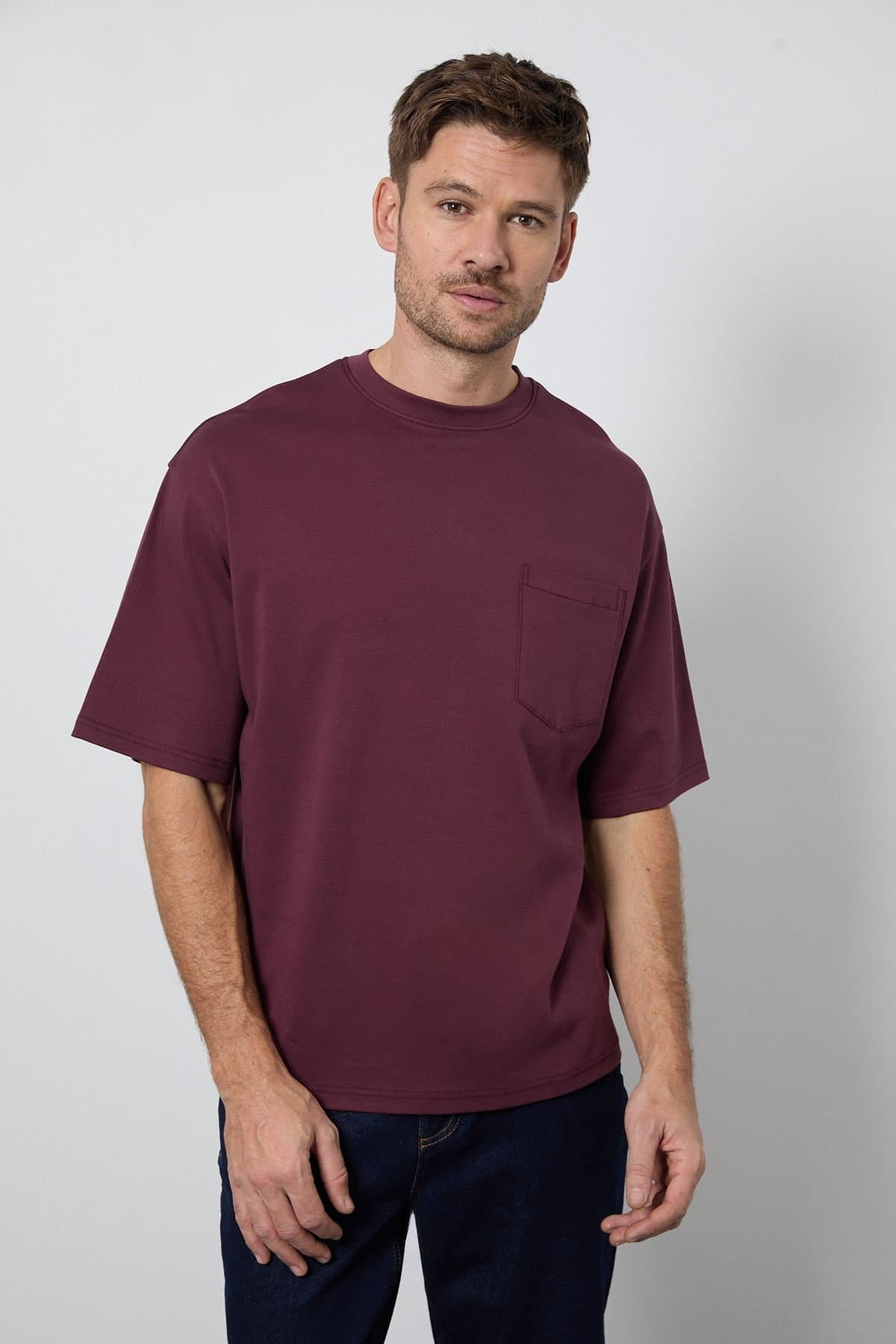 Burton Burton Men's Burgundy Oversized Crew Neck T-Shirt
