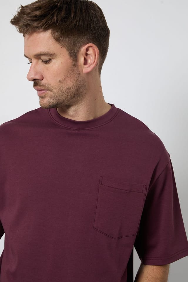 Burton Burton Men's Burgundy Oversized Crew Neck T-Shirt - 2