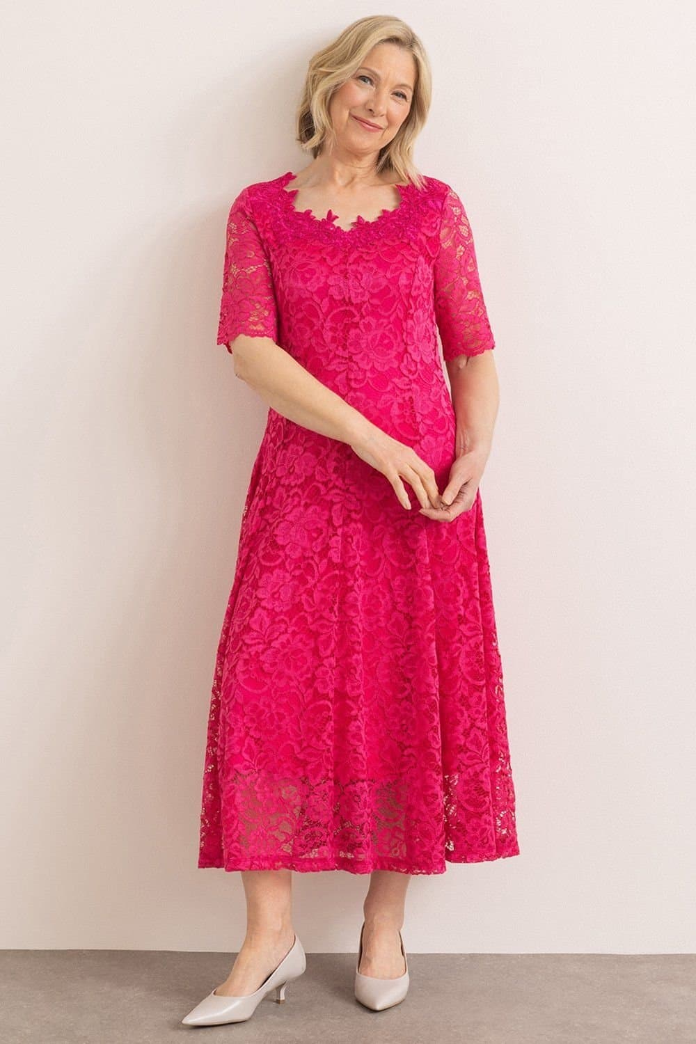 Anna Rose Anna Rose Women's Embellished Lace Midi Dress in Raspberry