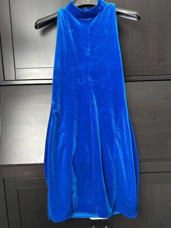 Bershka Bershka Blue Velvet Dress, High Neck and Sleeveless Design, Size L