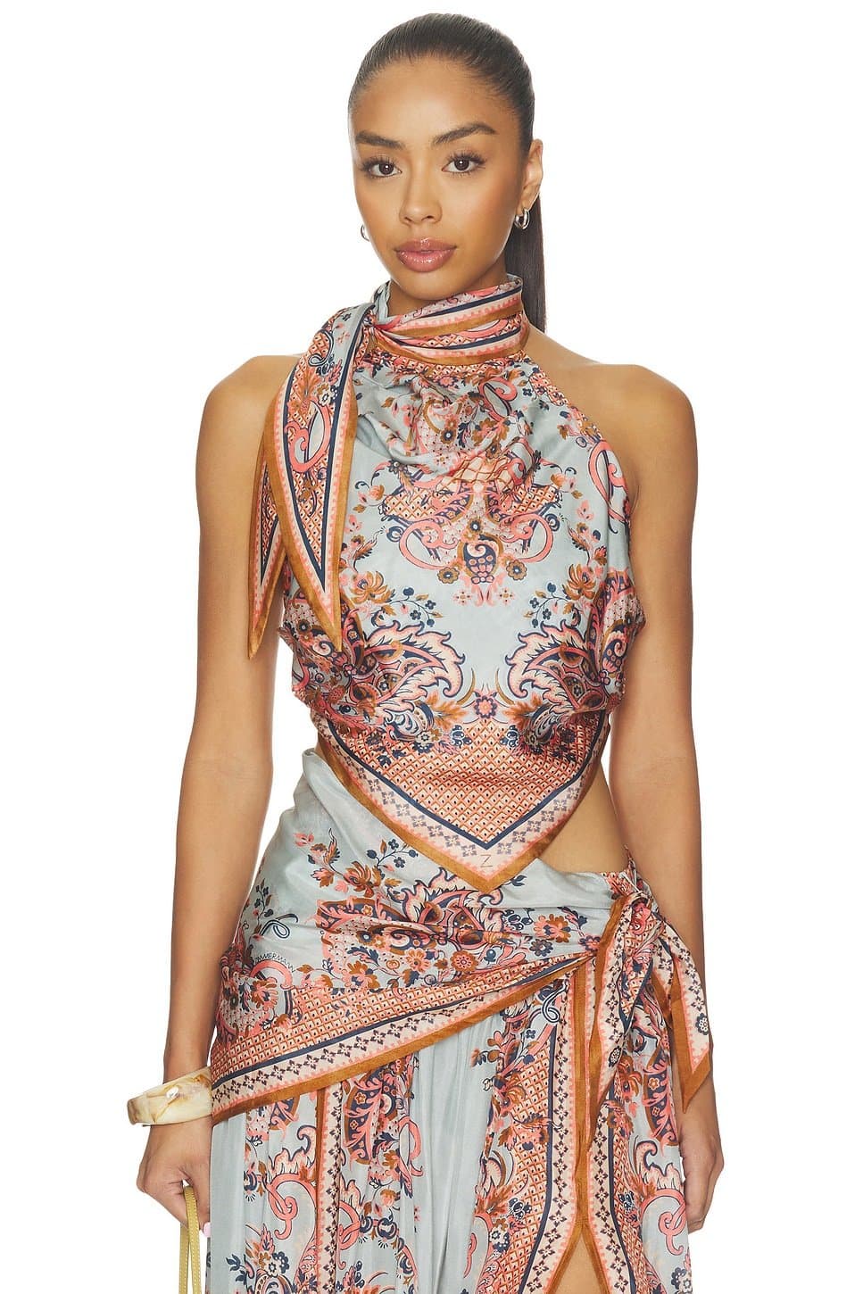 revolve Revolve Blue Paisley Floral Scarf Bodice Top