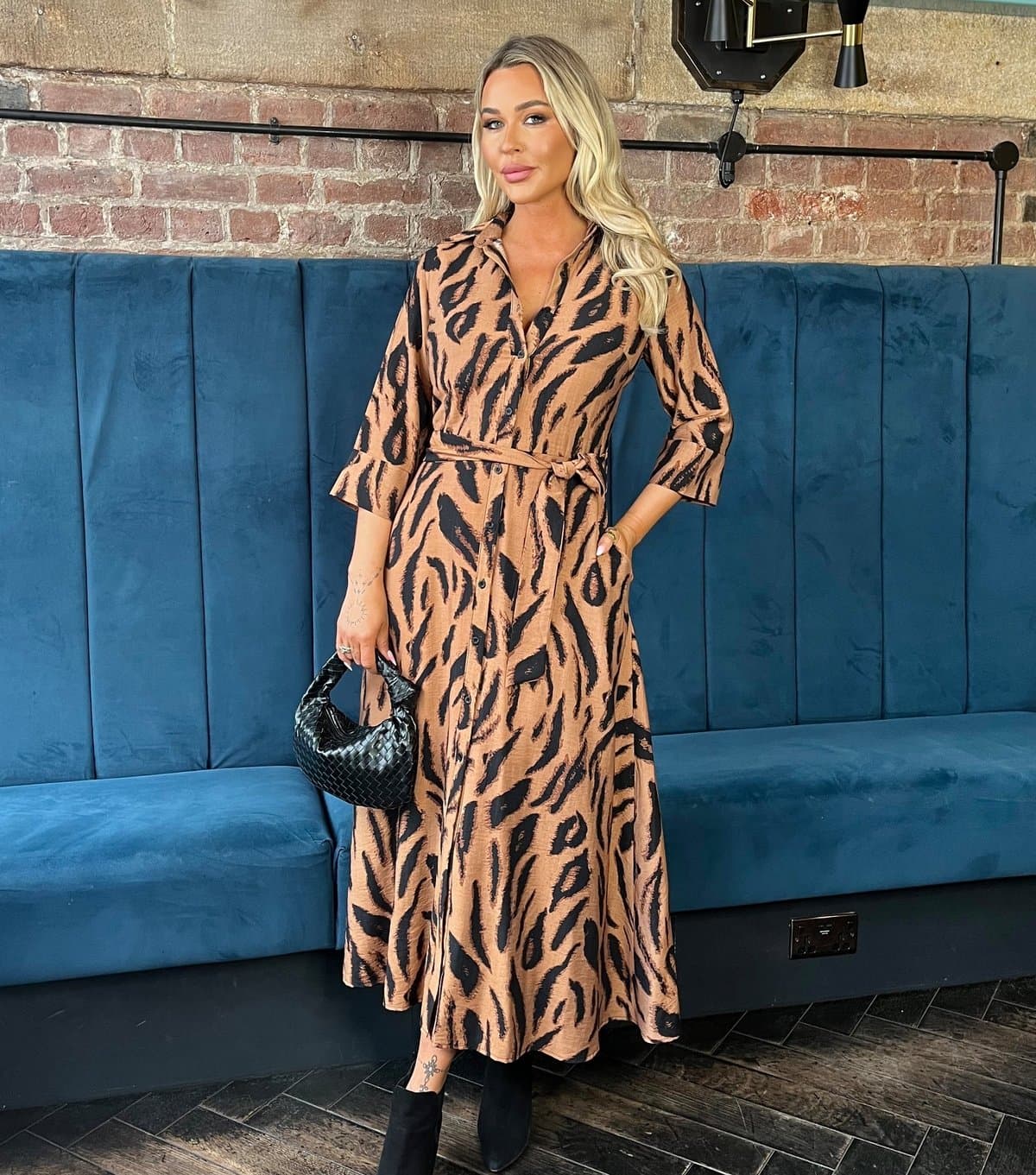 AX Paris Women's Brown Animal Print Shirt Midi Dress AX Paris New Look