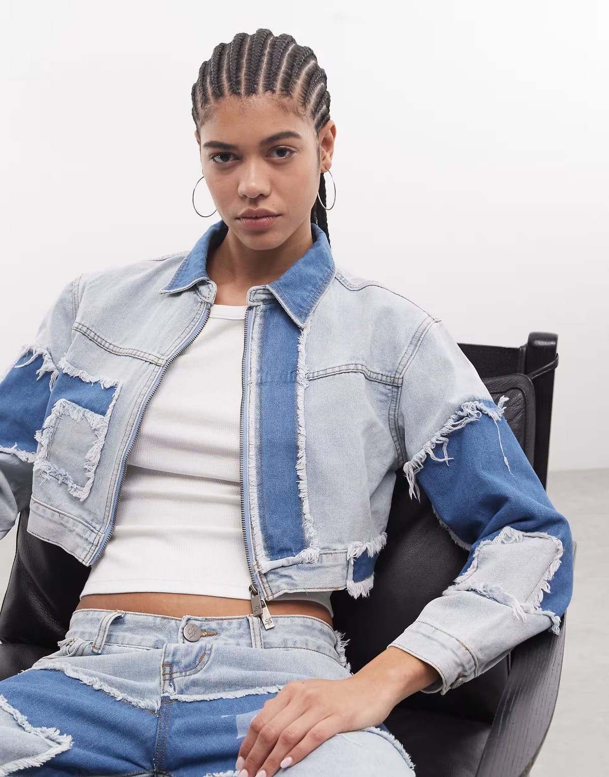 ASOS Liquor N Poker boxy distressed cut n sew denim jacket co-ord in blue - 1