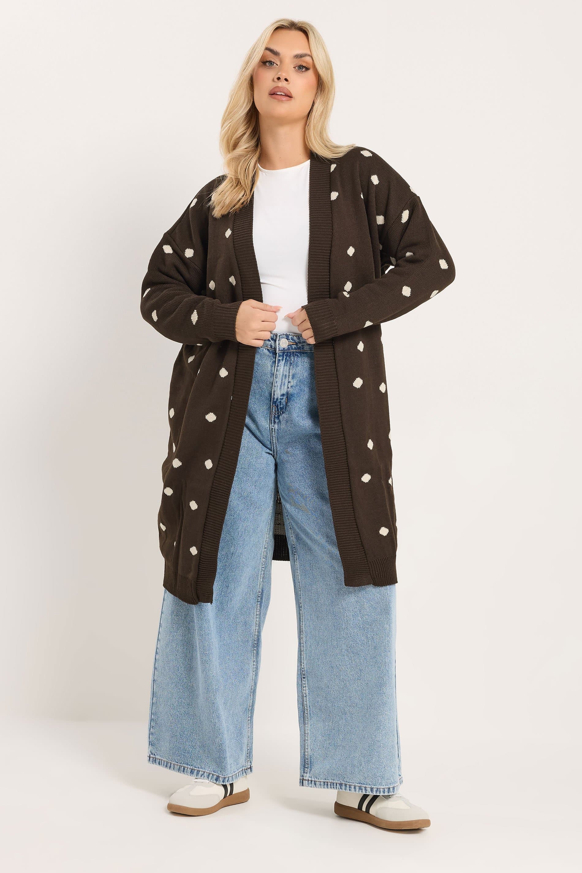 Yours Plus Size Chocolate Brown Polka Dot Knitted Cardigan