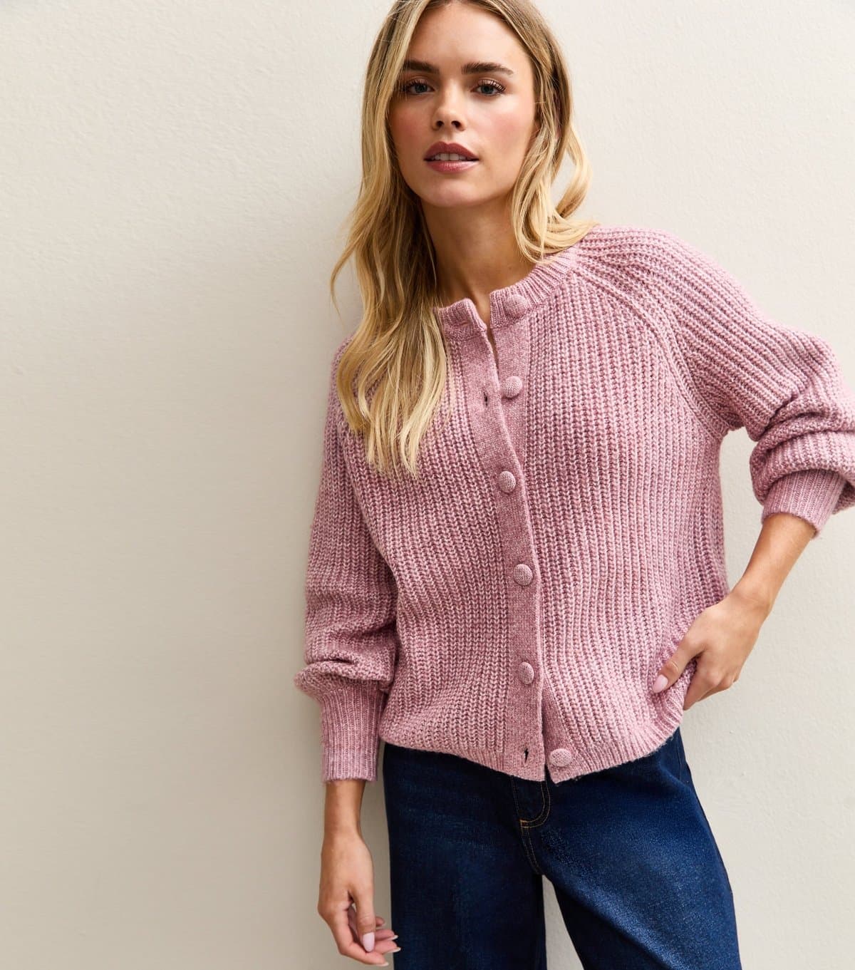 New Look Women's Petite Pink Ribbed Raglan Sleeve Cardigan New Look