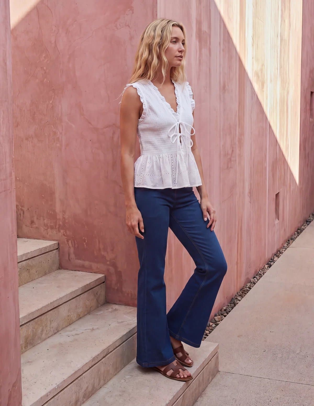 Blue Vanilla Flared Cross Over Waistband Jeans