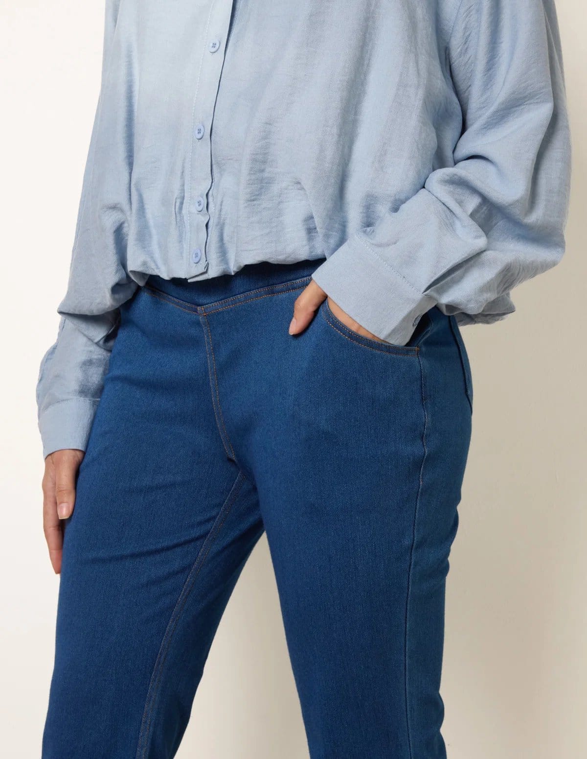 Blue Vanilla Flared Cross Over Waistband Jeans - 4