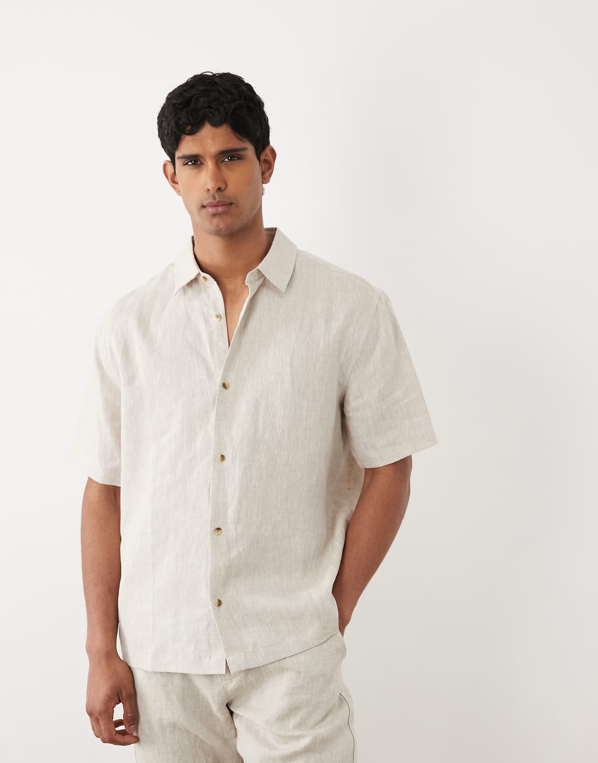 ASOS ASOS DESIGN co-ord 100% linen relaxed shirt in beige