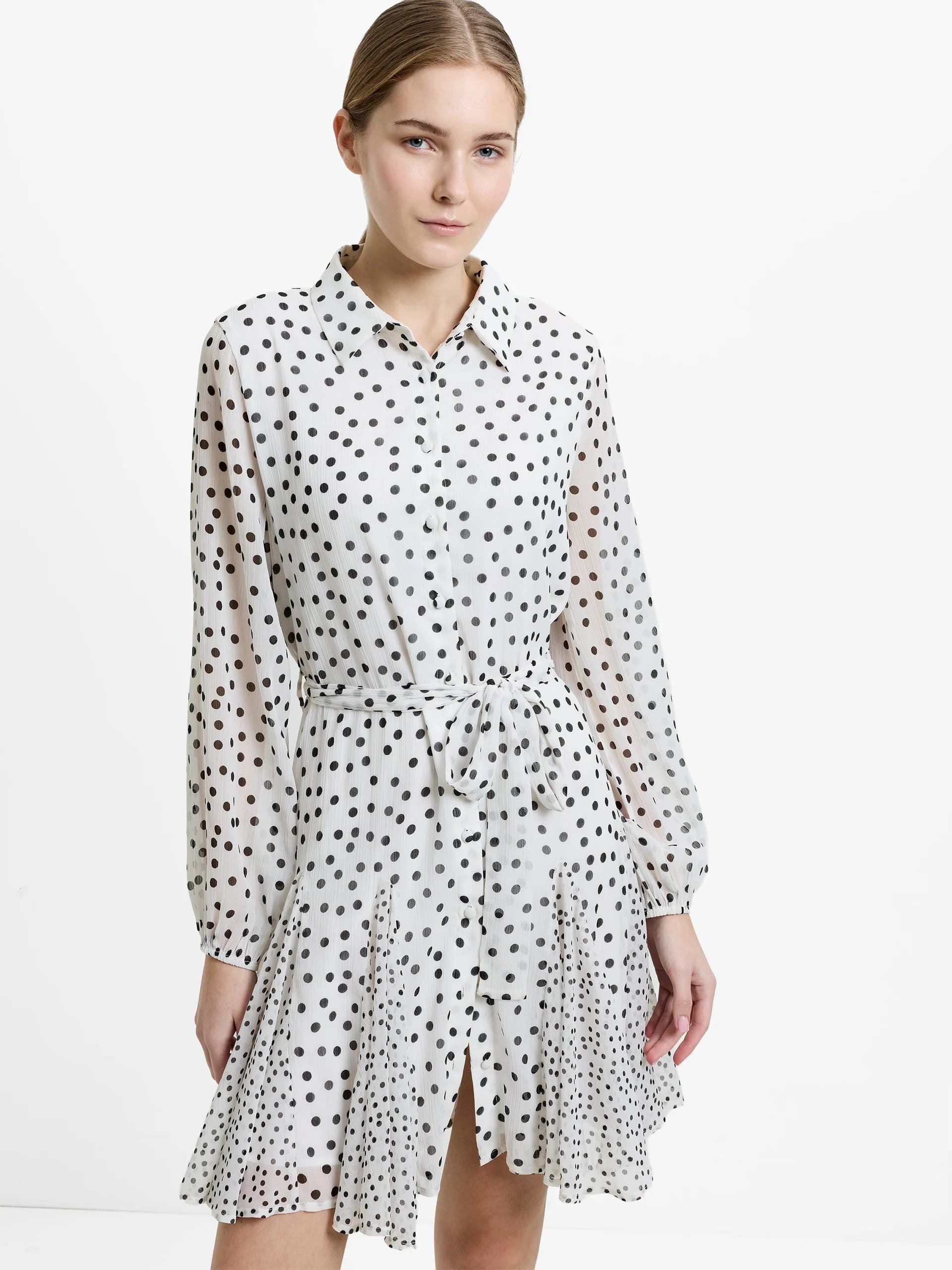 French Connection Spot Godet Mini Shirt Dress White/Black