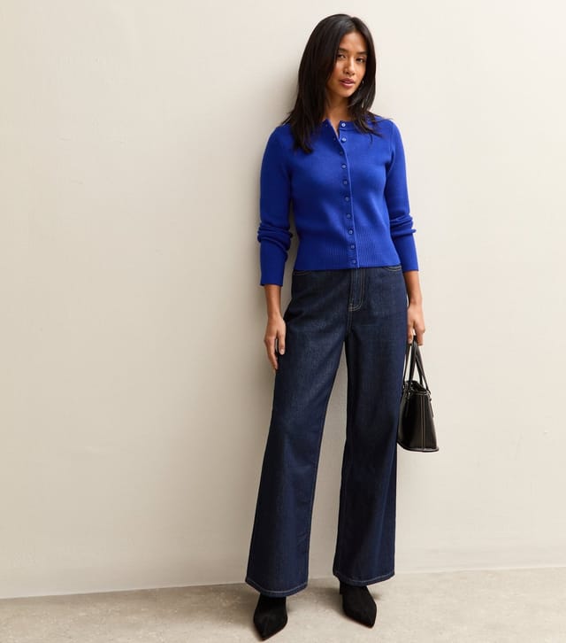 New Look Women's Petite Bright Blue Compact Knit Crew Neck Cardigan New Look - 3