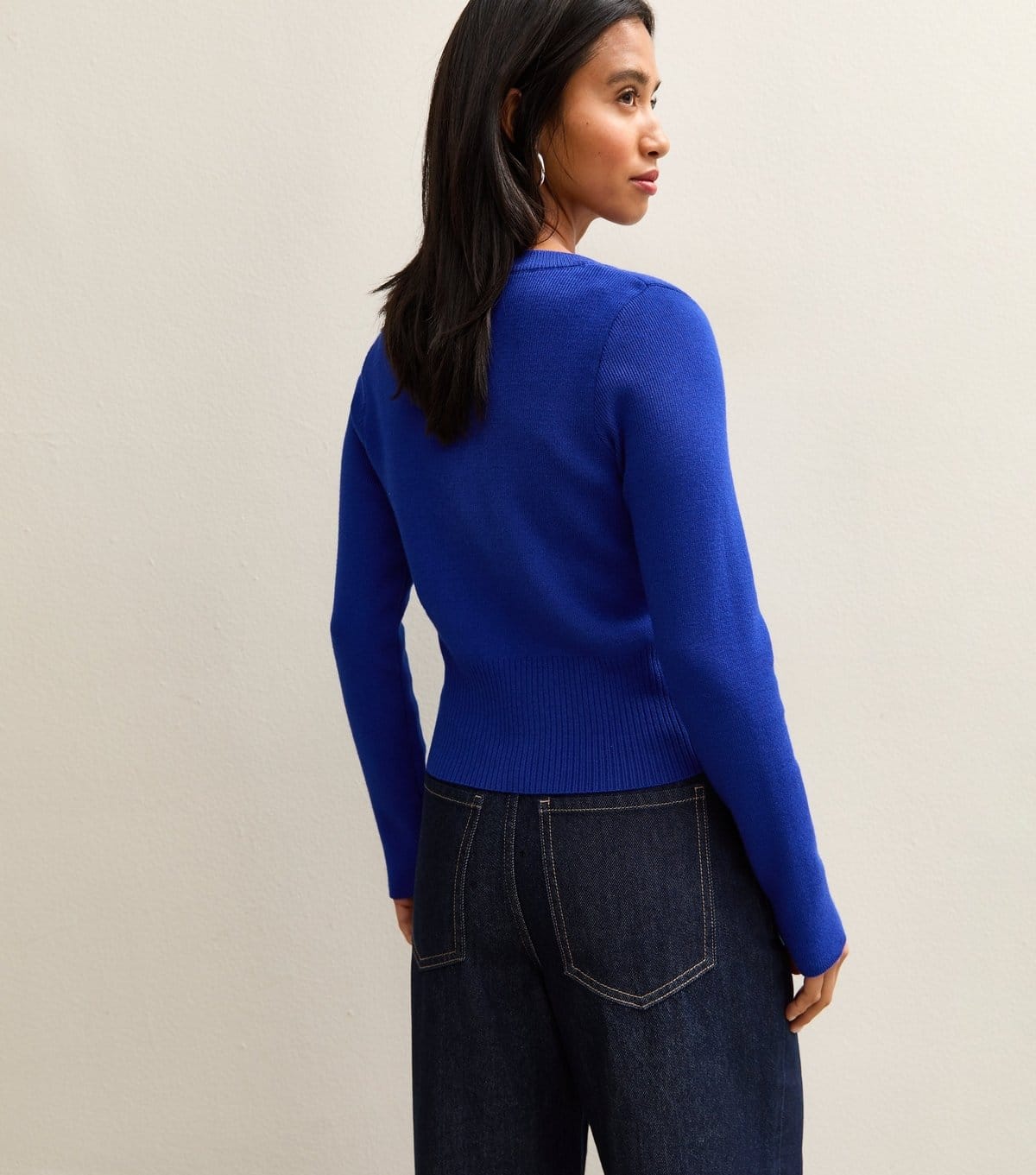 New Look Women's Petite Bright Blue Compact Knit Crew Neck Cardigan New Look - 4