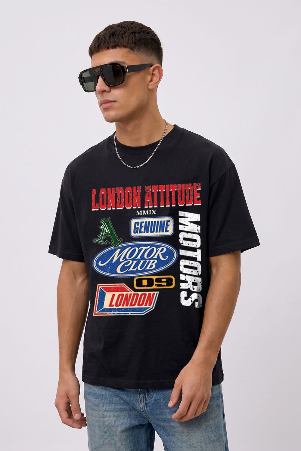LONDON ATTITUDE LONDON ATTITUDE Men's Oversized Heavyweight Vintage Racing T-Shirt in Black