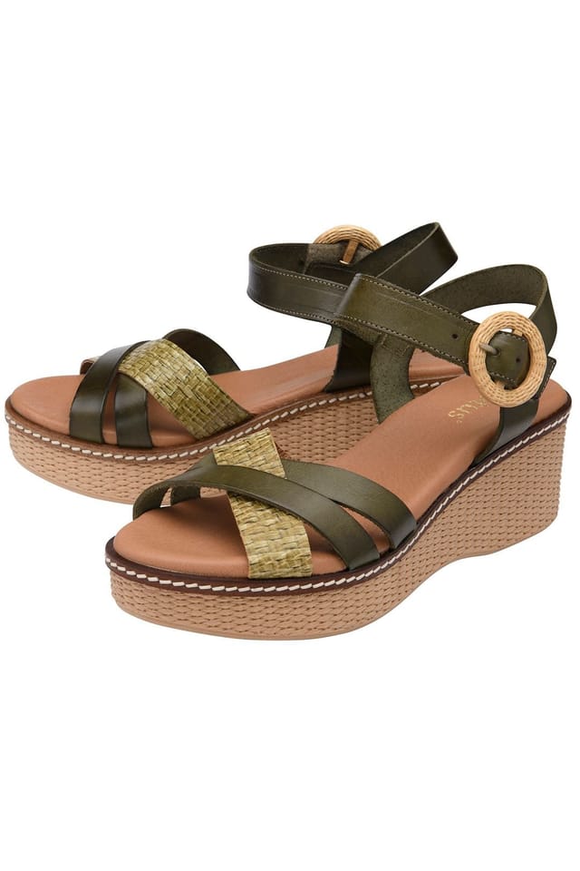 Lotus Lotus Women's 'Amalia' Leather Wedge Sandals in Khaki - 2