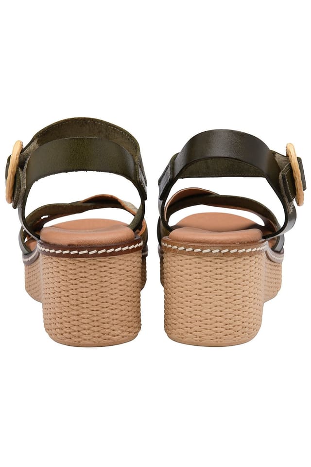 Lotus Lotus Women's 'Amalia' Leather Wedge Sandals in Khaki - 3