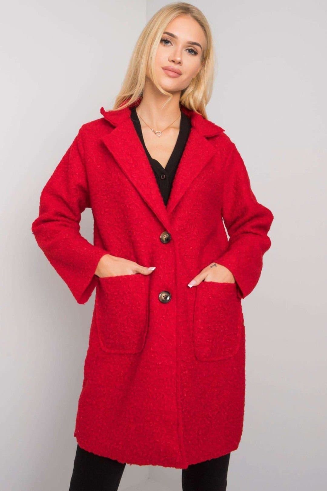 Love Lace Love Lace Women's Red Boucle Coat with Button Closure Pockets