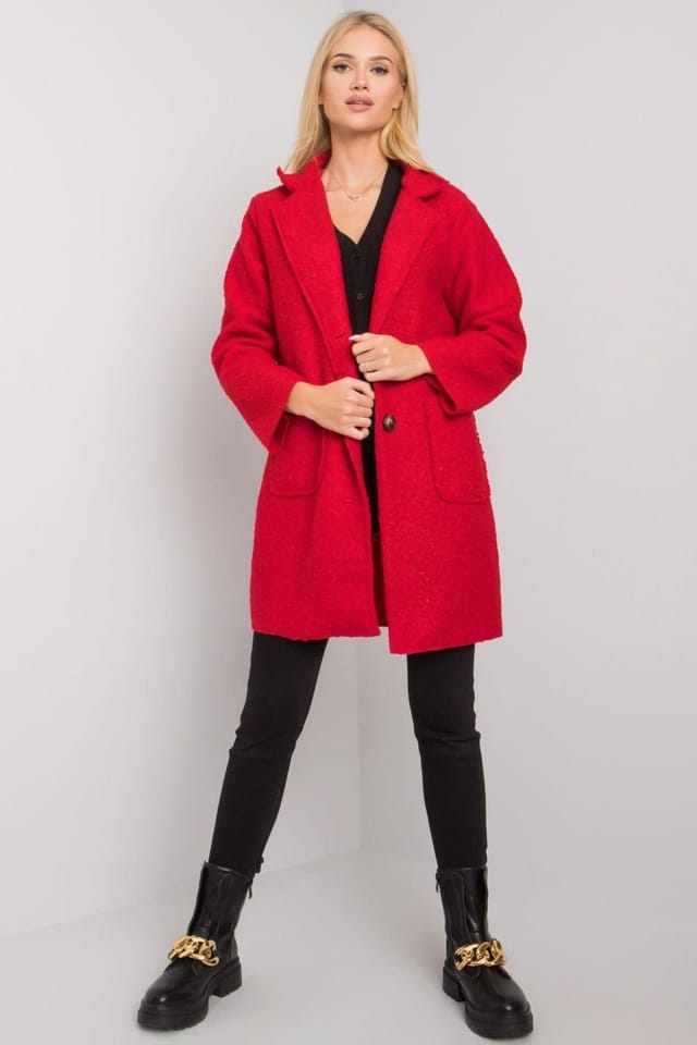 Love Lace Love Lace Women's Red Boucle Coat with Button Closure Pockets - 2