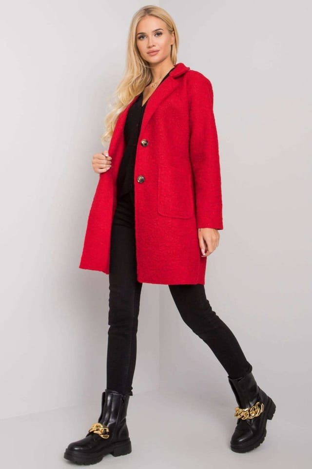 Love Lace Love Lace Women's Red Boucle Coat with Button Closure Pockets - 3