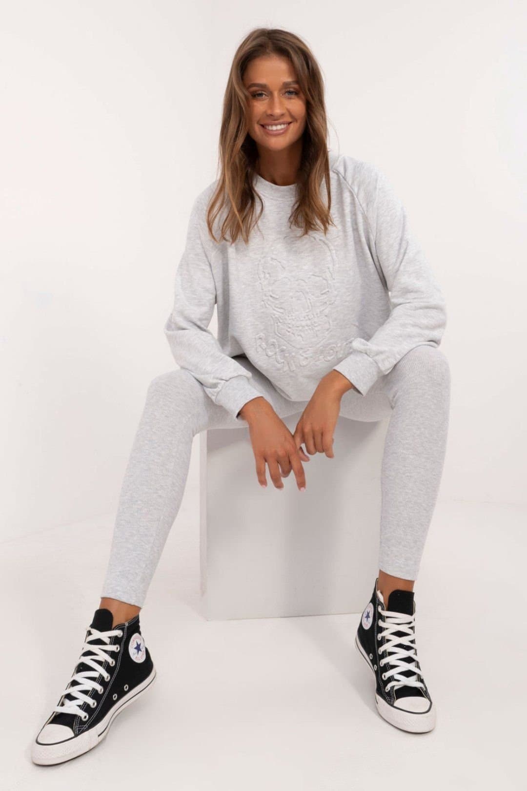 Love Lace Love Lace Women's Cotton Leggings & Sweatshirt Set in Grey