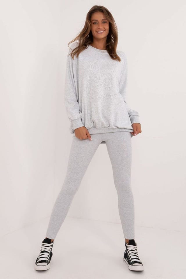 Love Lace Love Lace Women's Cotton Leggings & Sweatshirt Set in Grey - 2