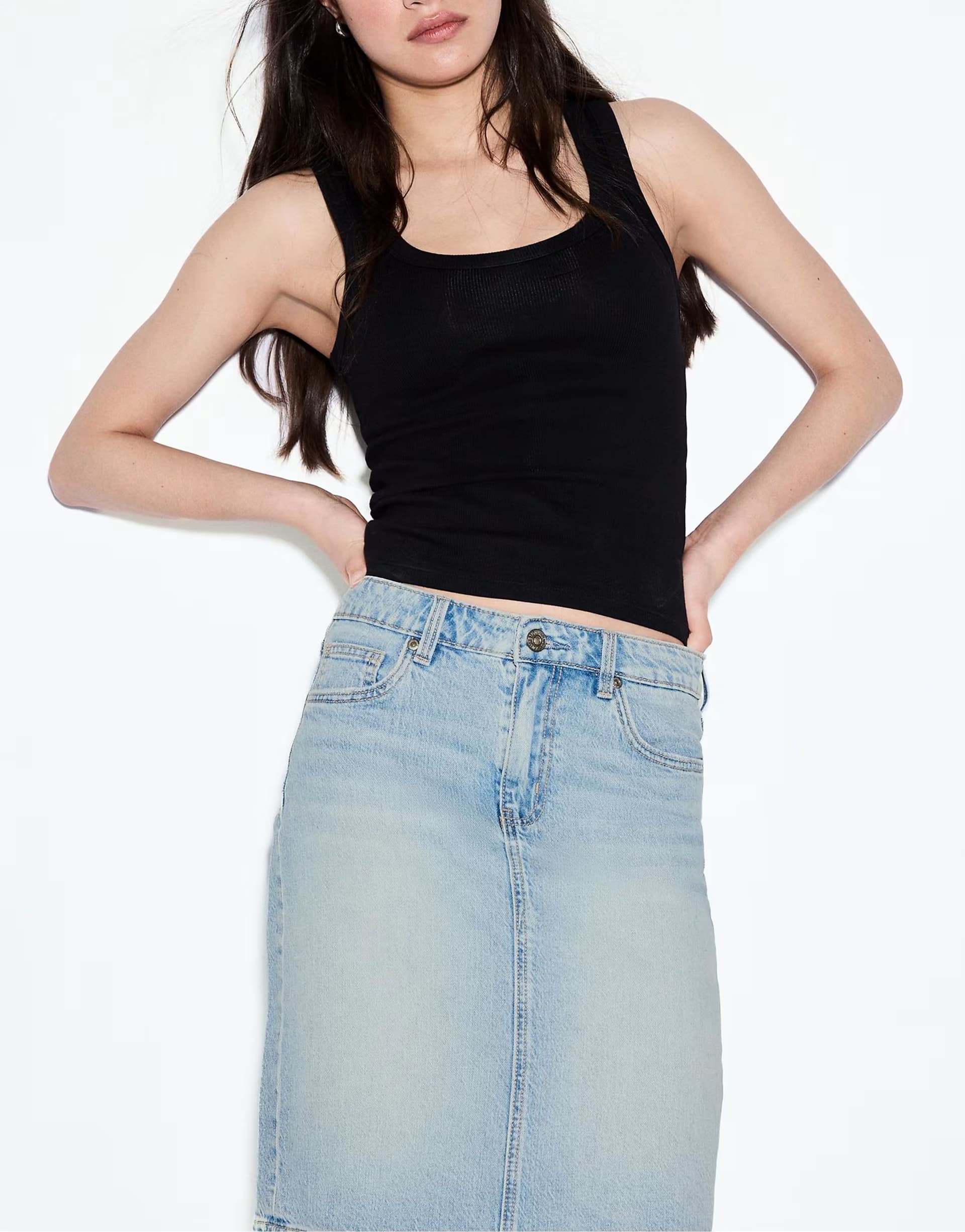 ASOS Stradivarius Denim mini skirt in medium light blue denim