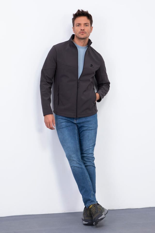 Tommy Life Tommy Life Men's Solid Scuba Zip-Front Jacket in Charcoal - 2