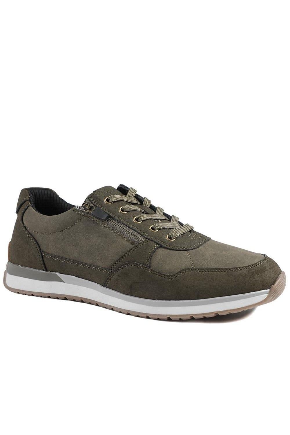 Pavers Pavers Men's Lace Up Trainer with Grip Sole in Khaki