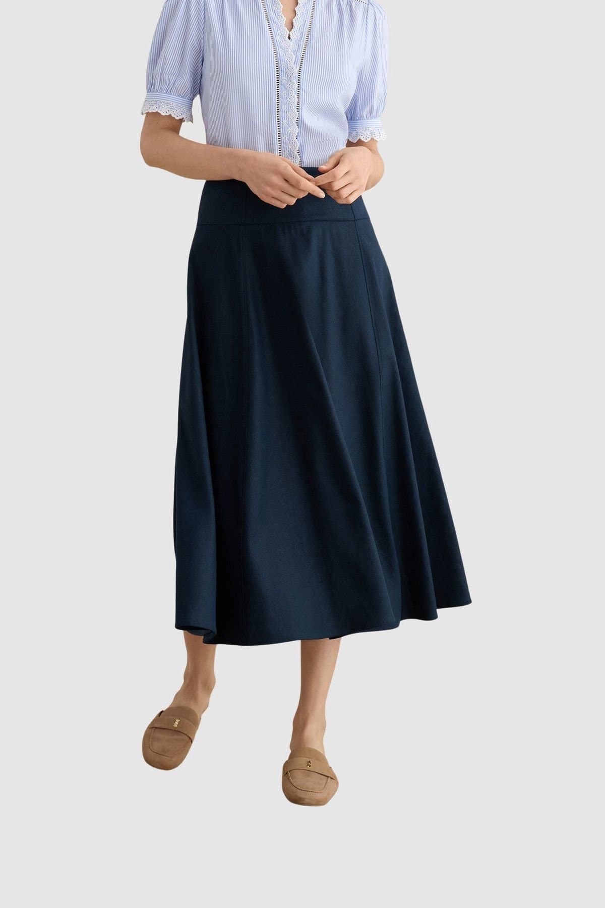 Hobbs London Hobbs London Navy Midi Skirt In Linen Blend