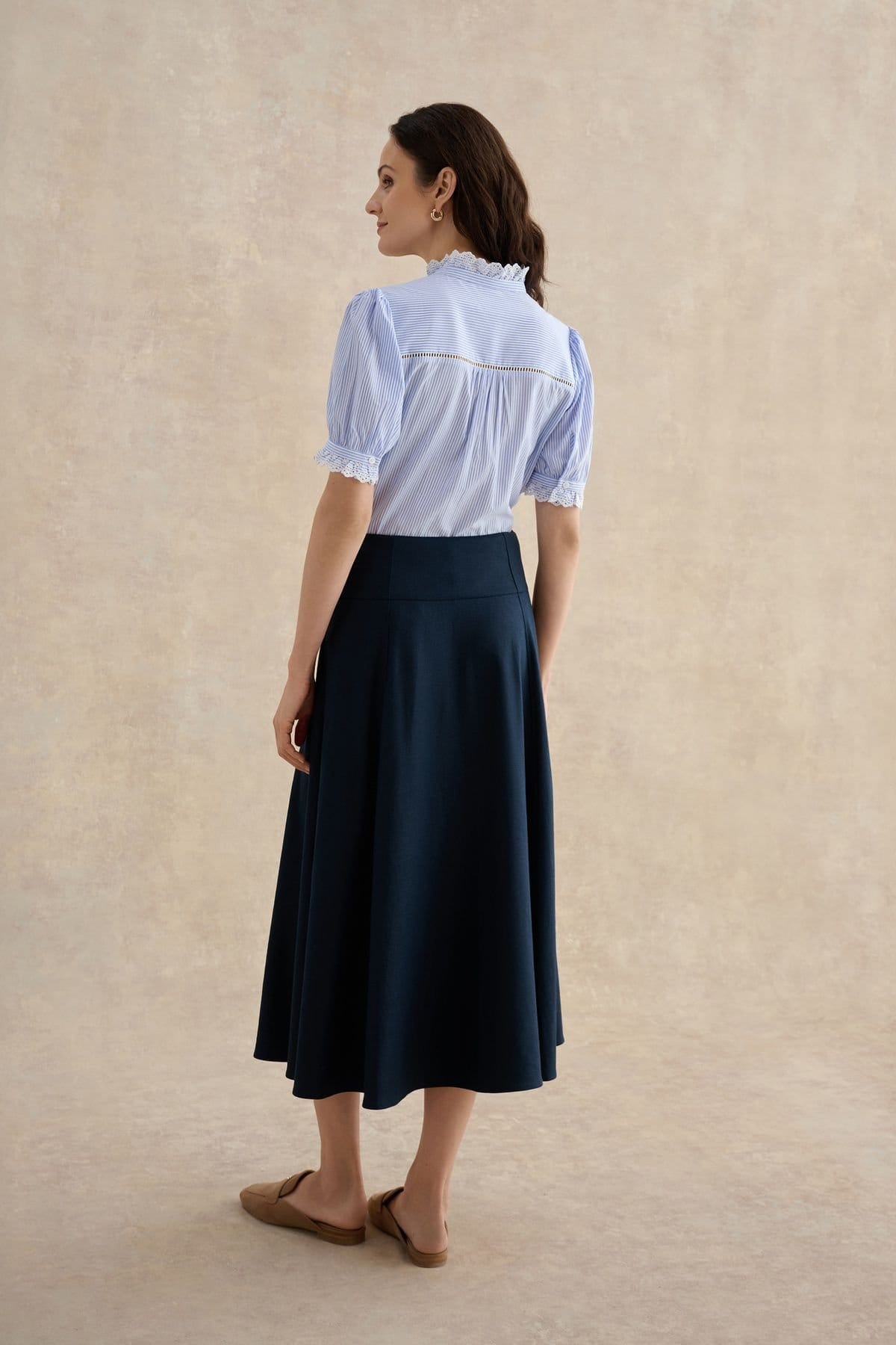 Hobbs London Hobbs London Women's Lilliana Linen Blend Midi Skirt in Dark Navy - 4