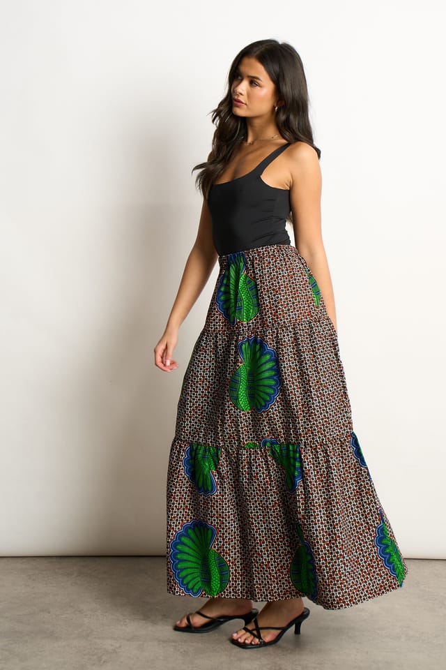 Dals Hart Dals Hart Women's Green Patterned Tiered Maxi Skirt - 2