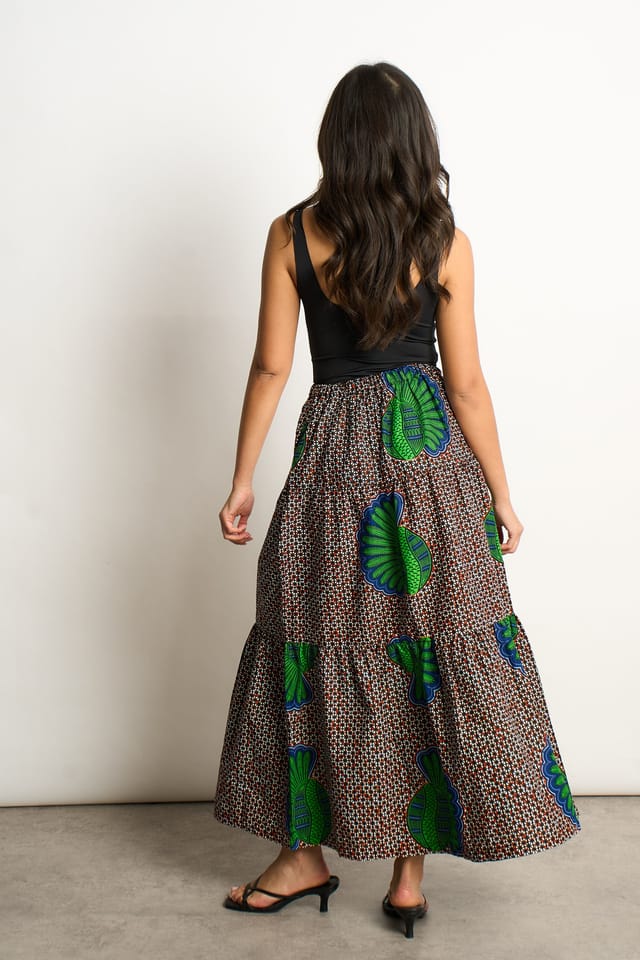 Dals Hart Dals Hart Women's Green Patterned Tiered Maxi Skirt - 3