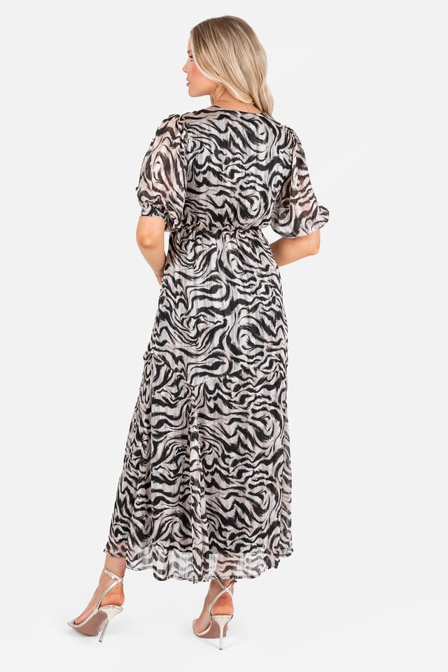 Lovedrobe Lovedrobe Women's Animal Print Faux Wrap Puff Sleeve Midaxi Dress - 2