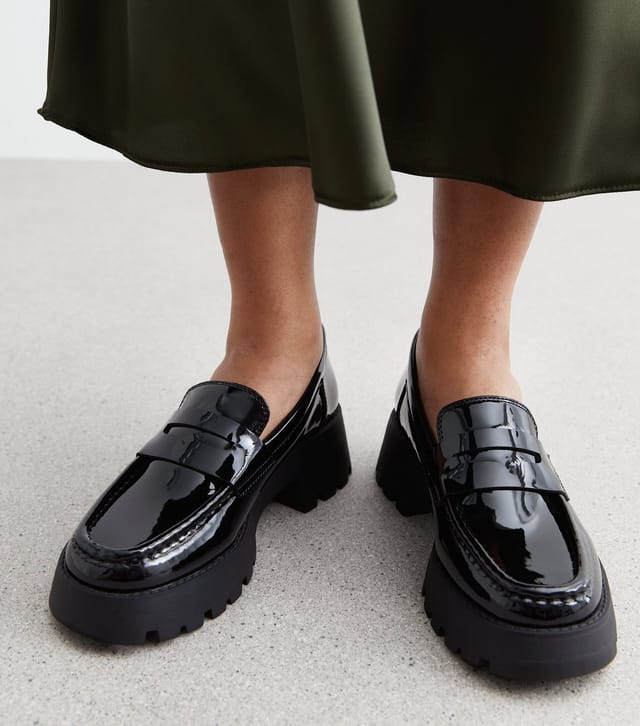 New Look Women's Black Patent Chunky Loafers New Look - 2