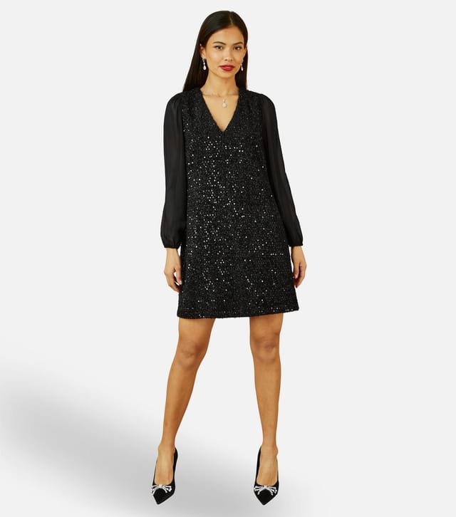 Yumi Women's Black Sequin V Neck Tunic Dress Yumi New Look - 2