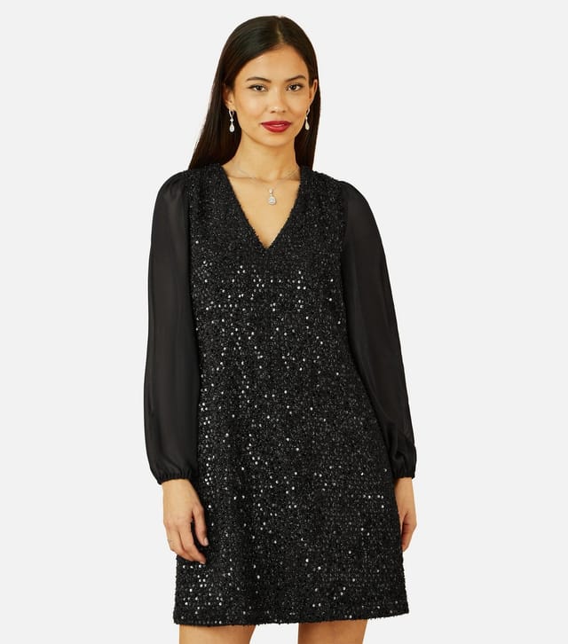 Yumi Women's Black Sequin V Neck Tunic Dress Yumi New Look - 3