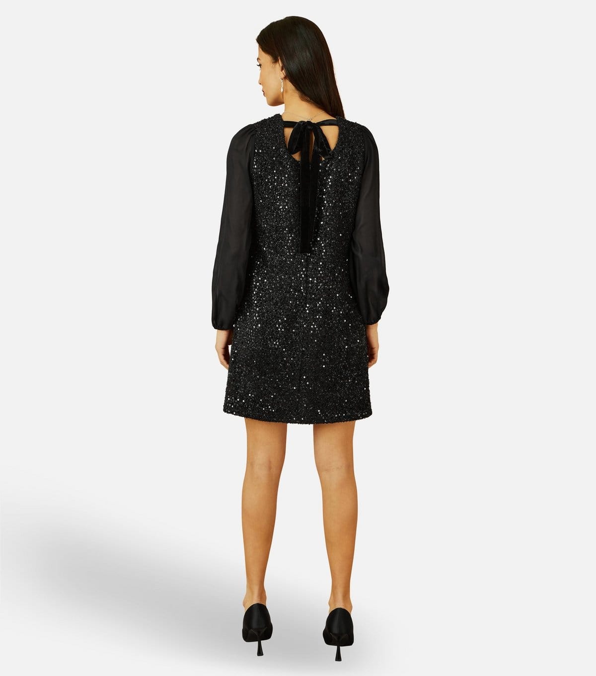 Yumi Women's Black Sequin V Neck Tunic Dress Yumi New Look - 4