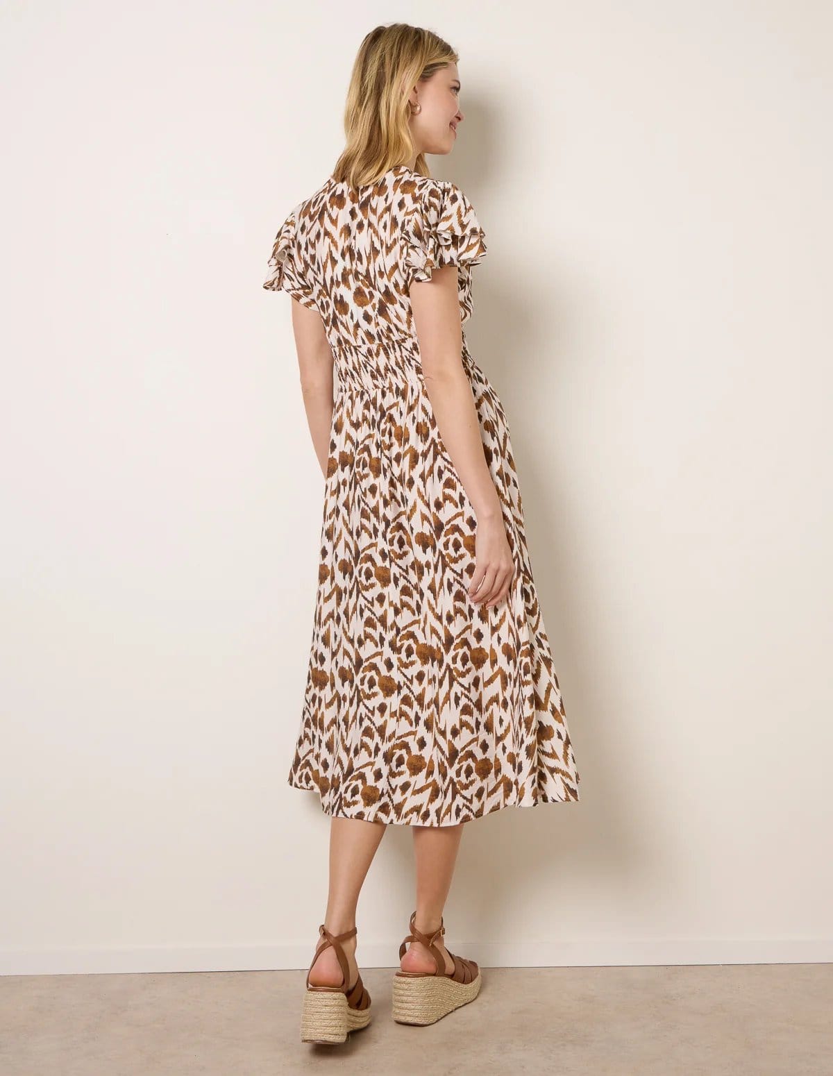 Blue Vanilla Printed V Neck Frill Sleeve Midi Dress - 4