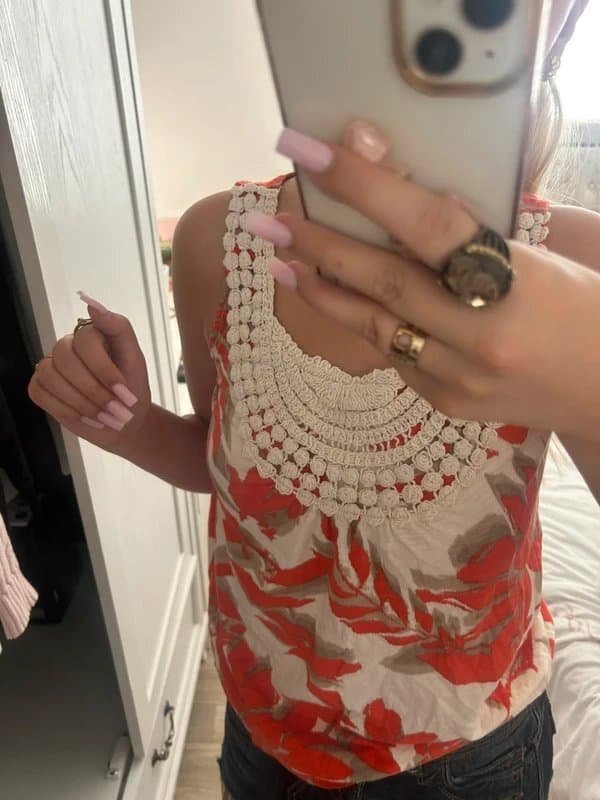 Vintage Dressing Vintage Y2K Sonoma Crochet Embellished Floral Tank Top XS Boho Sleeveless Festival Cami