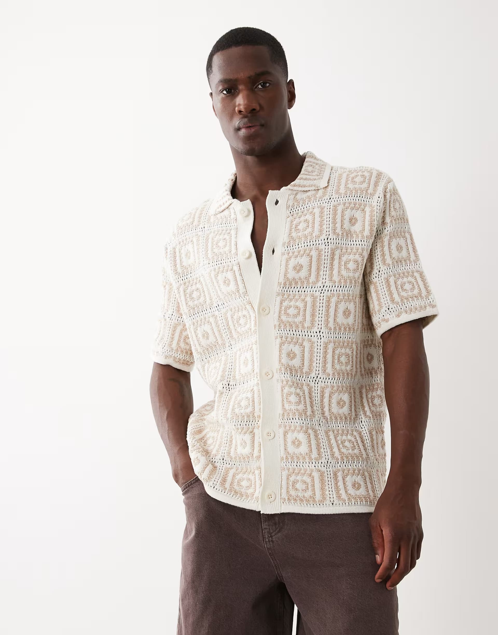 ASOS ONLY & SONS crochet shirt in cream