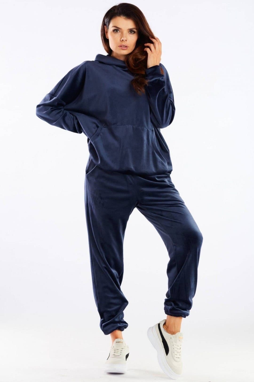 Love Lace Love Lace Women's Elastic Velour Loose Fit Tracksuit Trousers in Blue