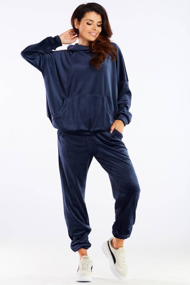 Love Lace Love Lace Women's Elastic Velour Loose Fit Tracksuit Trousers in Blue - 2