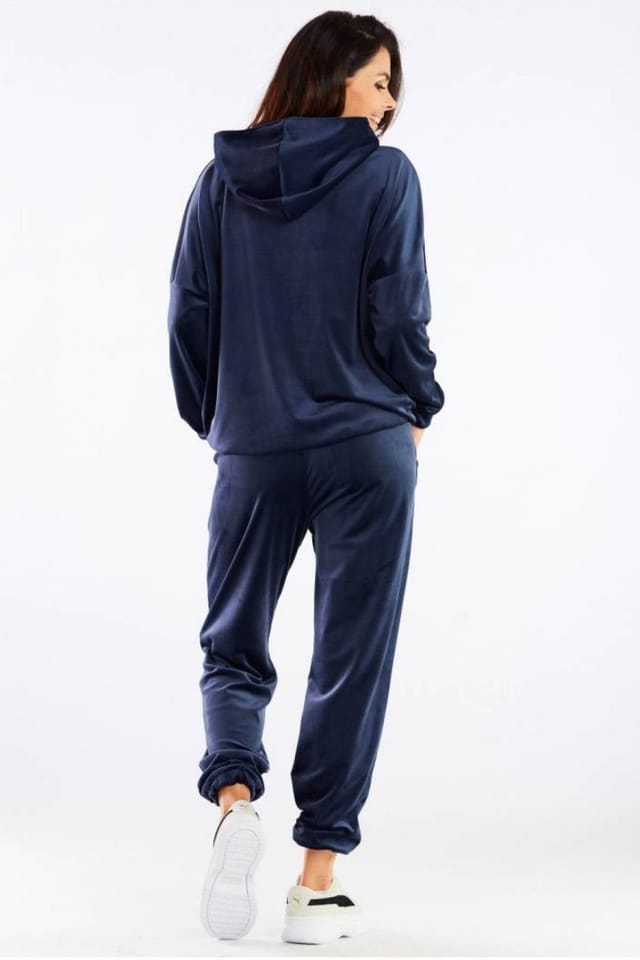 Love Lace Love Lace Women's Elastic Velour Loose Fit Tracksuit Trousers in Blue - 3