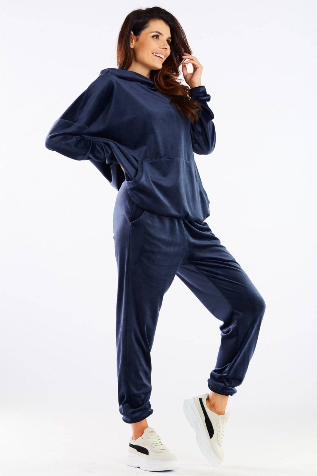 Love Lace Love Lace Women's Elastic Velour Loose Fit Tracksuit Trousers in Blue - 4