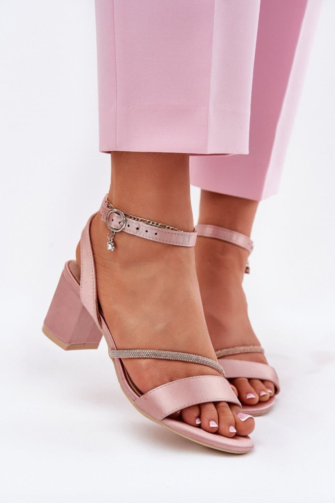 Love Lace Love Lace Women's Vinceza Textile Column Heel Sandals with Zircon Thin Strap in Pink
