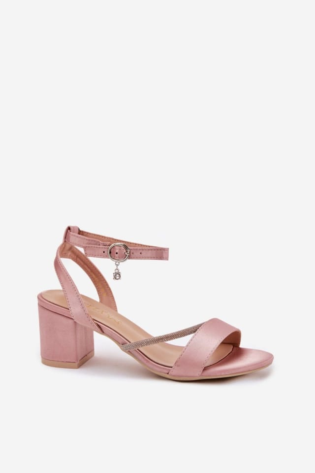 Love Lace Love Lace Women's Vinceza Textile Column Heel Sandals with Zircon Thin Strap in Pink - 2