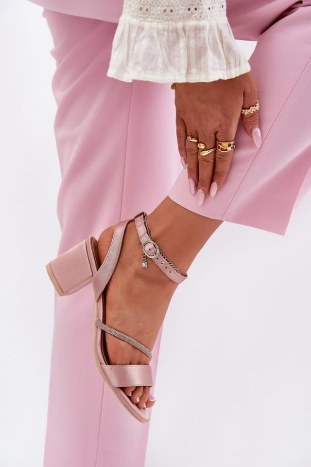 Love Lace Love Lace Women's Vinceza Textile Column Heel Sandals with Zircon Thin Strap in Pink - 3