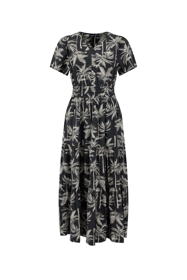 Weird Fish Weird Fish Women's Rhianne Printed Tiered Linen Rich Maxi Dress in Black - 2