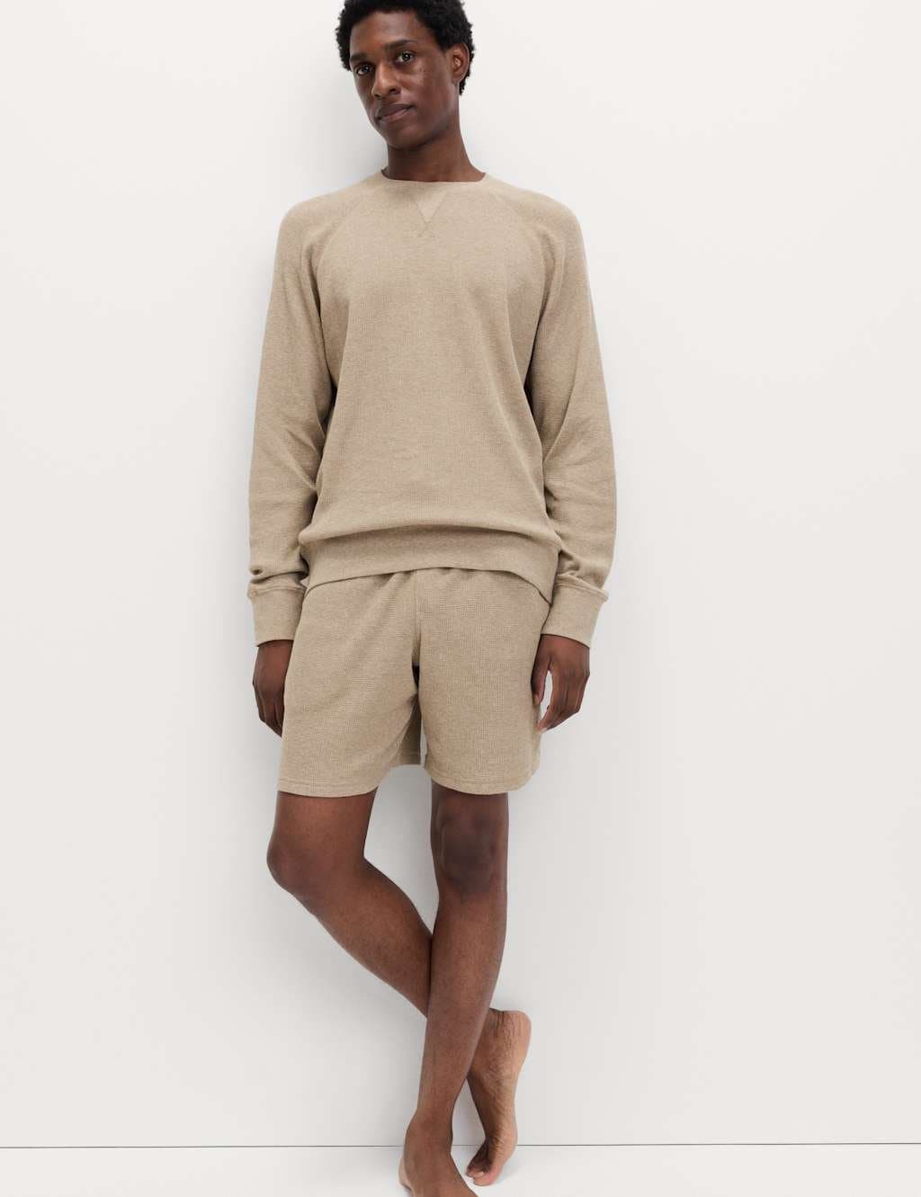 Marks & Spencer M&S Pure Cotton Waffle Loungewear Sweatshirt Putty Mix