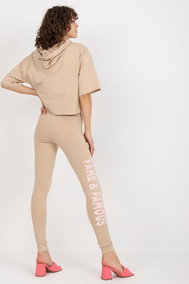 Love Lace Love Lace Women's Hooded Sweatshirt Leggings Set With Print in Beige - 3
